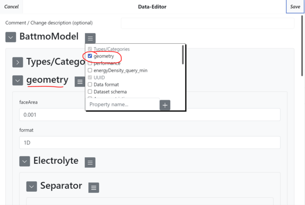 Add a geometry submodel from the property menu